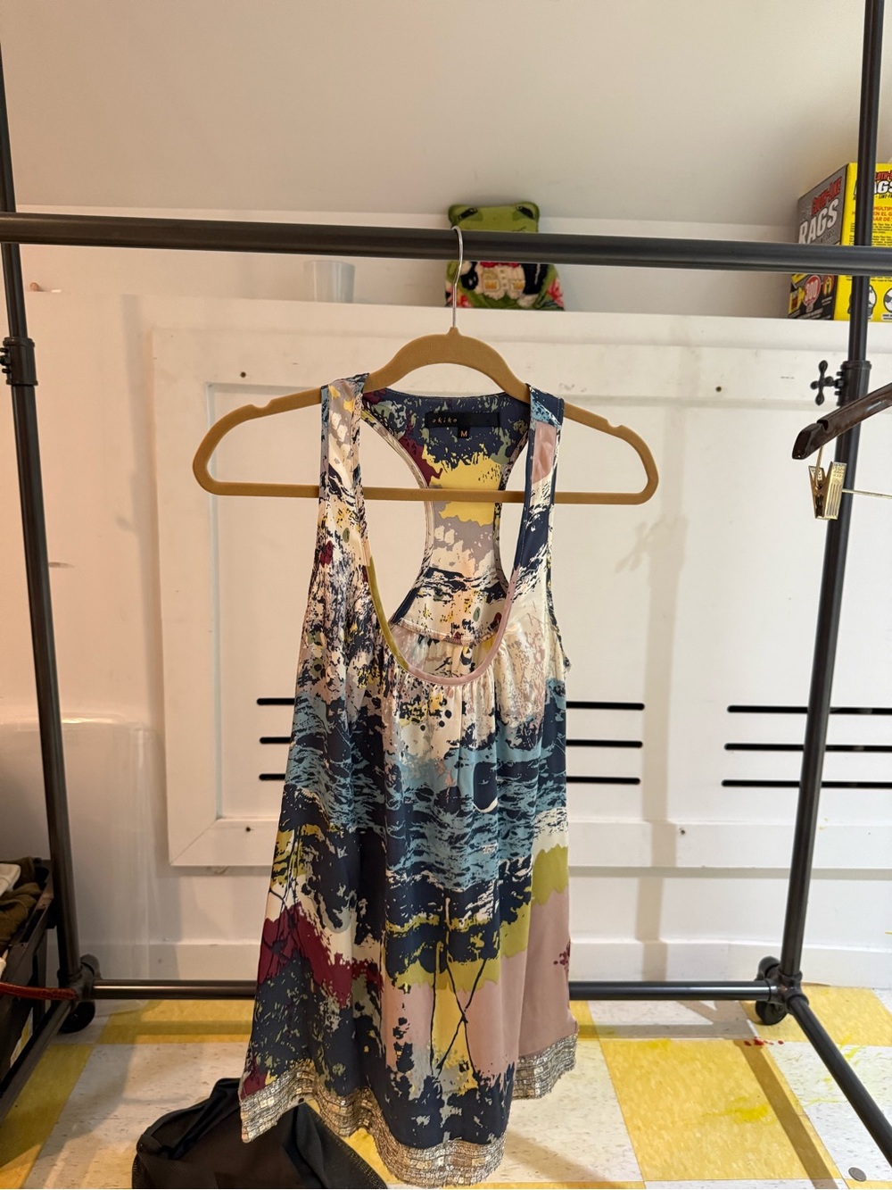 Akiko Navy Blue and Yellow Abstract Racerback Tank